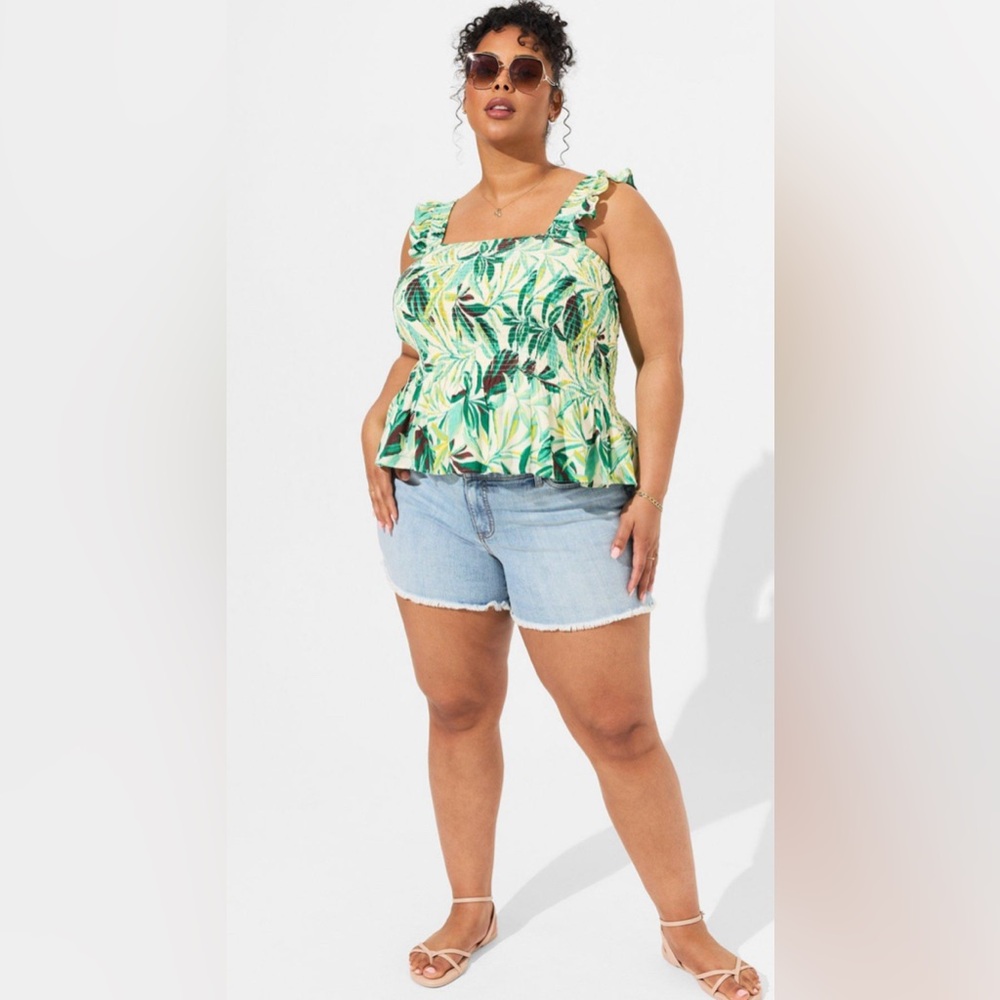 Torrid NWT Peplum Washable Crinkle Gauze Smocked Tropical Tank Top 5X